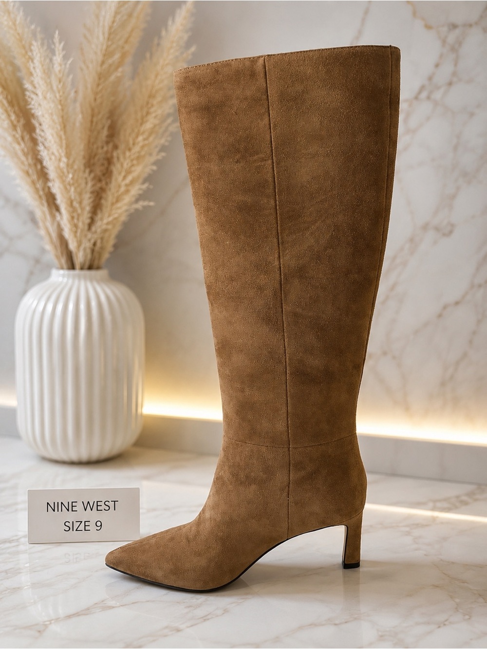 Nine West Tan Suede Over-the-Knee Pointed-Toe Boots